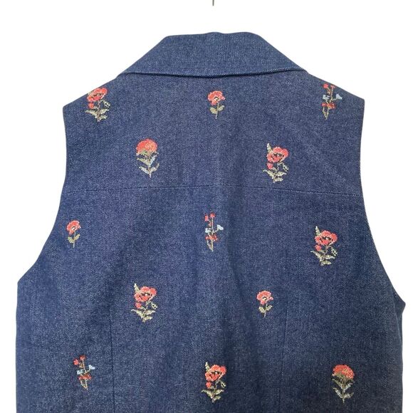 Moonray Floral Embroidered Denim Vest Womens Size Medium Blue NEW - Picture 6 of 13